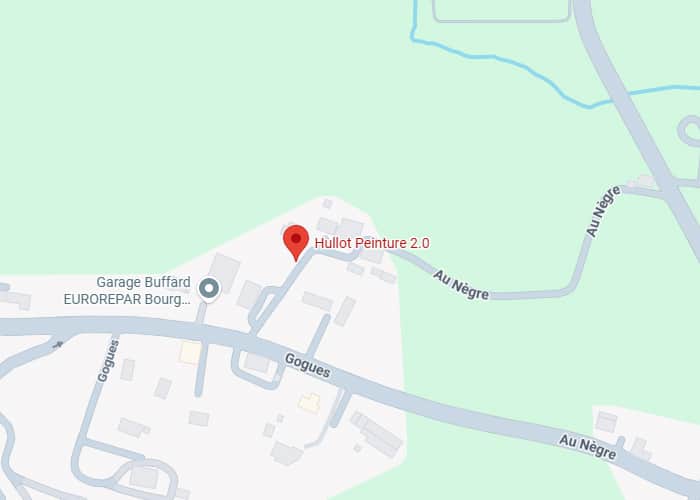 Carte indiquant l'emplacement de Hullot Peinture 2.0 près des rues Gogues et Au Nègre, non loin du Garage Buffard EUROREPAR Bourg...
