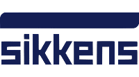 Logo Sikkens : Marque de peinture professionnelle Logo Sikkens bleu foncé sur fond noir, composé du nom de la marque en lettres capitales stylisées sous une barre rectangulaire.