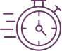 Vitesse et Performance : Icône de Chronomètre Rapide Icône de chronomètre ou montre de sport, stylisée en violet, symbolisant la vitesse, le temps rapide ou l'urgence avec des lignes de mouvement horizontales.